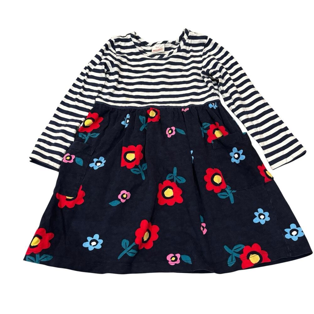 Hanna Andersson Girls Mixie Dress Blue Stripe Floral Long Sleeve 100% Cotton 5